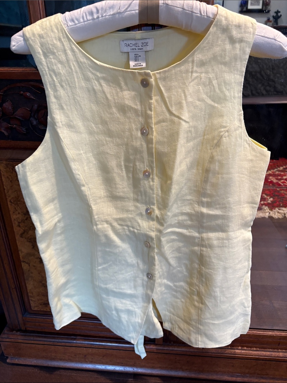 Rachel Zoe Pale Yellow Sleeveless Linen Button-Front Blouse